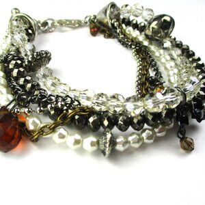 Handmade Eclectic Unique Crystal, Pearl & Chain Bracelet Fits a 7.5" to 9"